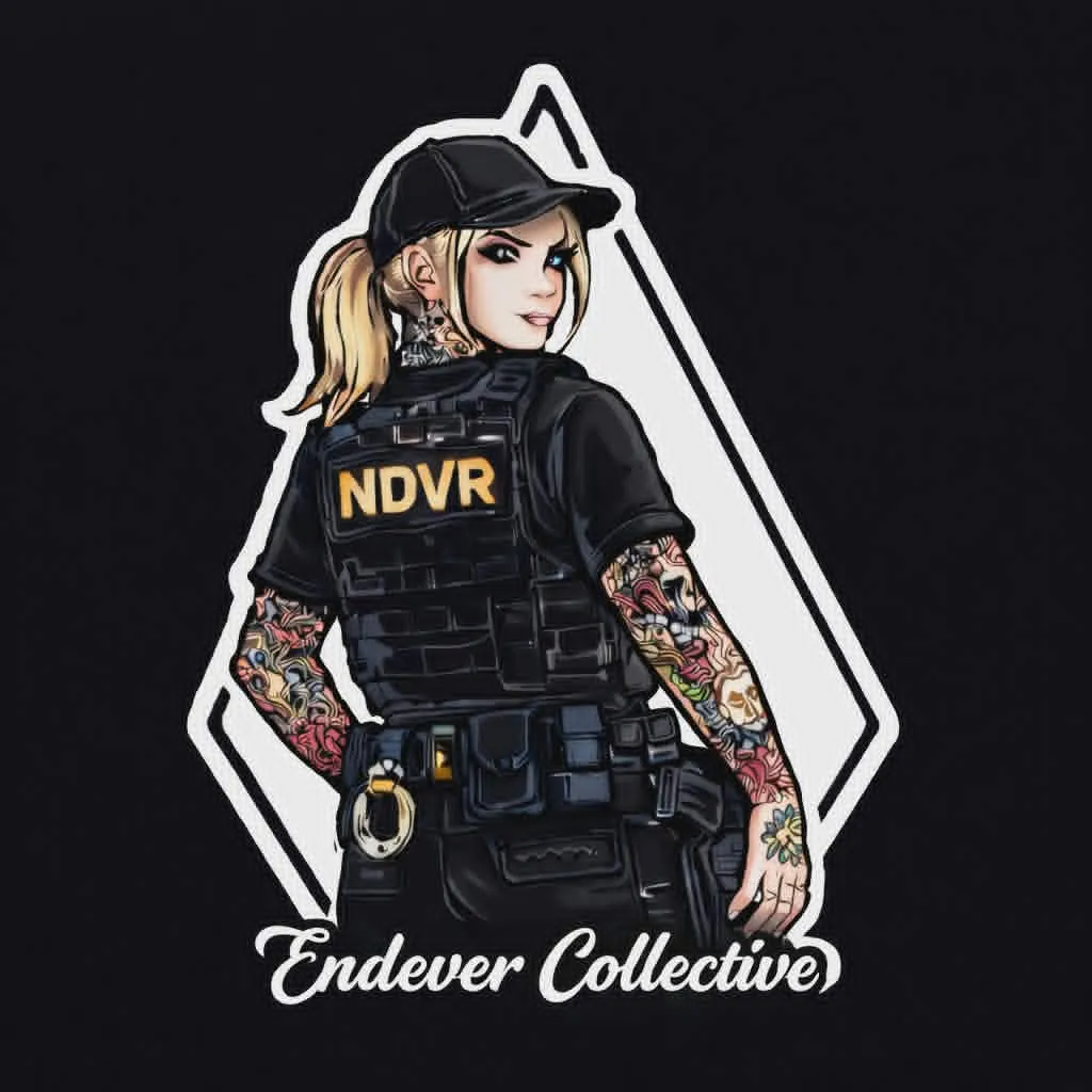 Operator die-cut patch, tattooed figure in NDVR plate carrier.
